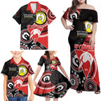 Custom AFL Swans NAIDOC Week Family Matching Off Shoulder Maxi Dress and Hawaiian Shirt Keep The Fire Burning Indigenous Art