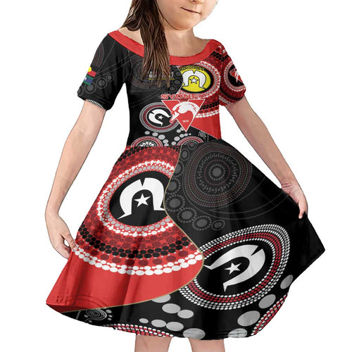 Custom AFL Swans NAIDOC Week Family Matching Off Shoulder Maxi Dress and Hawaiian Shirt Keep The Fire Burning Indigenous Art