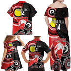 Custom AFL Swans NAIDOC Week Family Matching Off Shoulder Maxi Dress and Hawaiian Shirt Keep The Fire Burning Indigenous Art