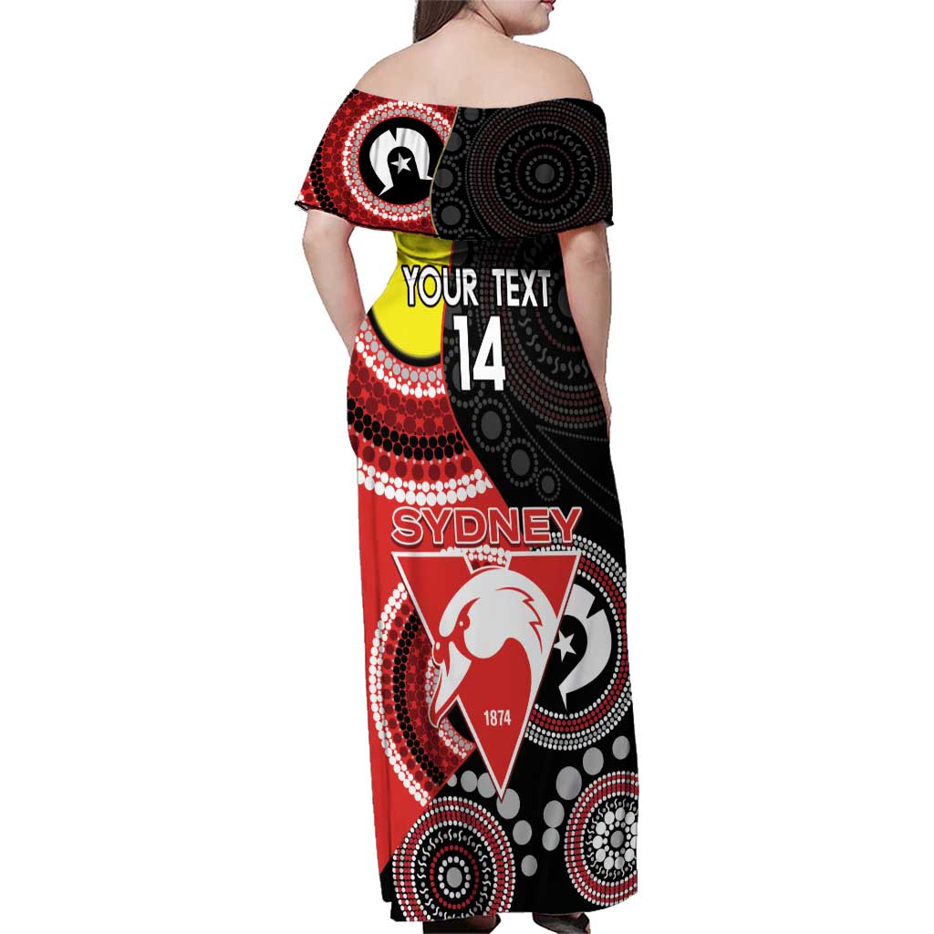 Custom AFL Swans NAIDOC Week Family Matching Off Shoulder Maxi Dress and Hawaiian Shirt Keep The Fire Burning Indigenous Art
