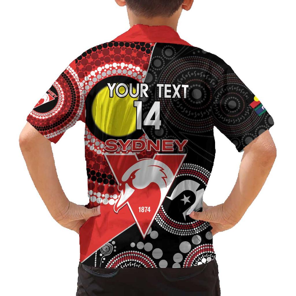 Custom AFL Swans NAIDOC Week Family Matching Off Shoulder Short Dress and Hawaiian Shirt Keep The Fire Burning Indigenous Art
