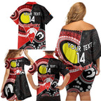 Custom AFL Swans NAIDOC Week Family Matching Off Shoulder Short Dress and Hawaiian Shirt Keep The Fire Burning Indigenous Art