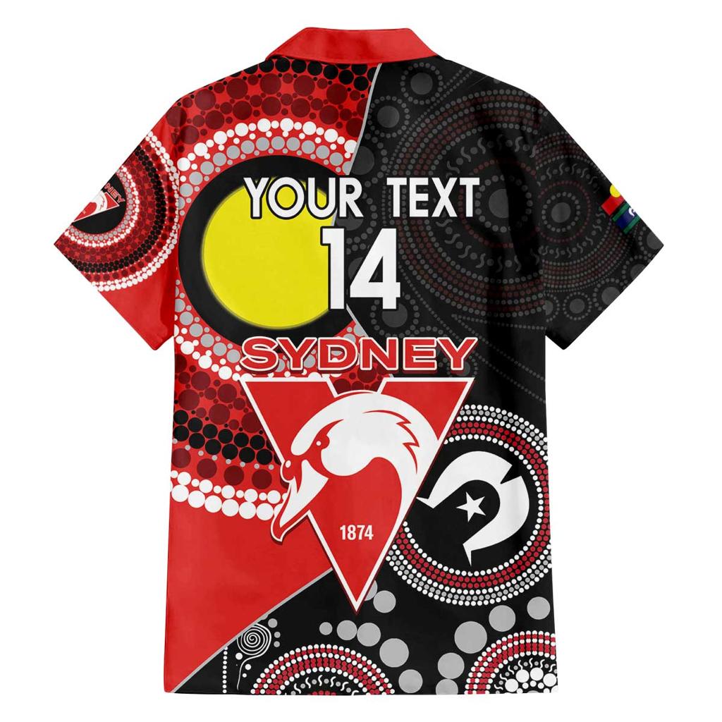 Custom AFL Swans NAIDOC Week Family Matching Off Shoulder Short Dress and Hawaiian Shirt Keep The Fire Burning Indigenous Art