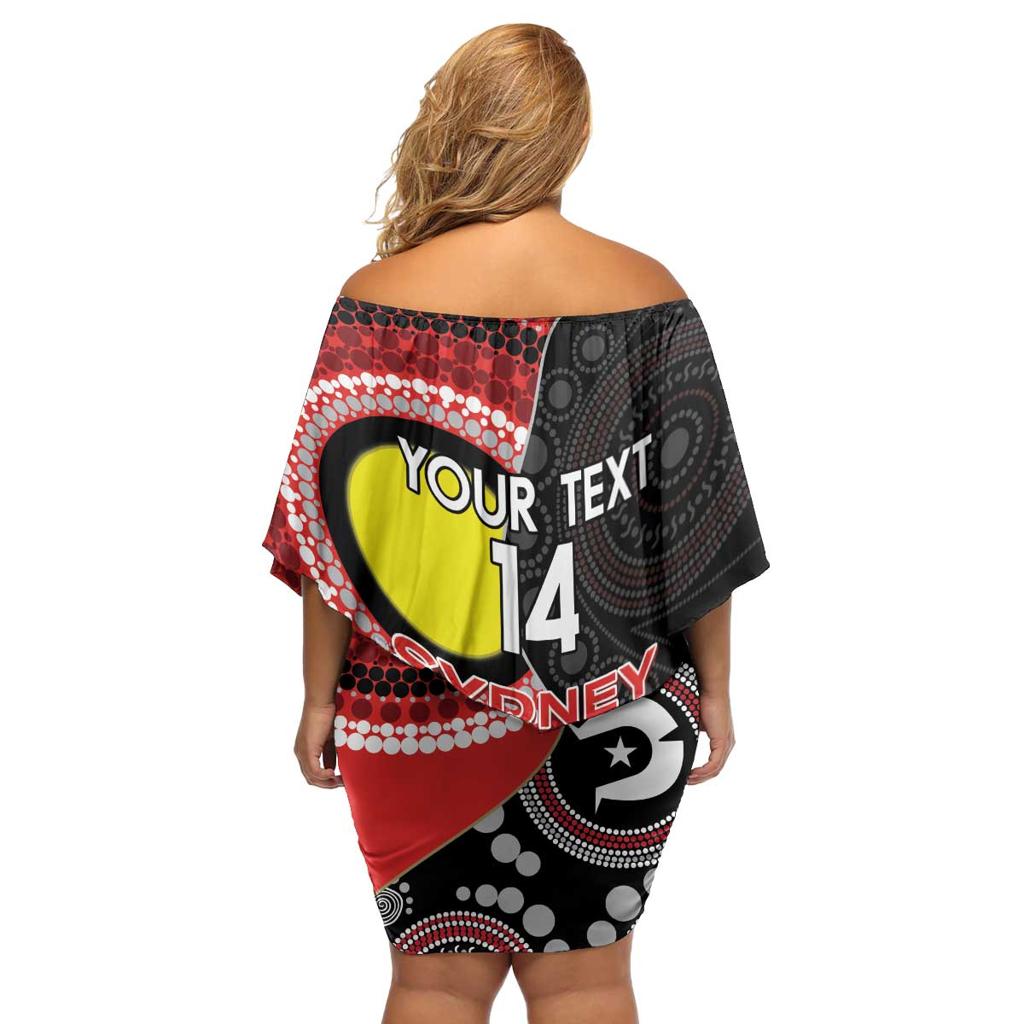 Custom AFL Swans NAIDOC Week Family Matching Off Shoulder Short Dress and Hawaiian Shirt Keep The Fire Burning Indigenous Art