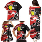 Custom AFL Swans NAIDOC Week Family Matching Puletasi and Hawaiian Shirt Keep The Fire Burning Indigenous Art
