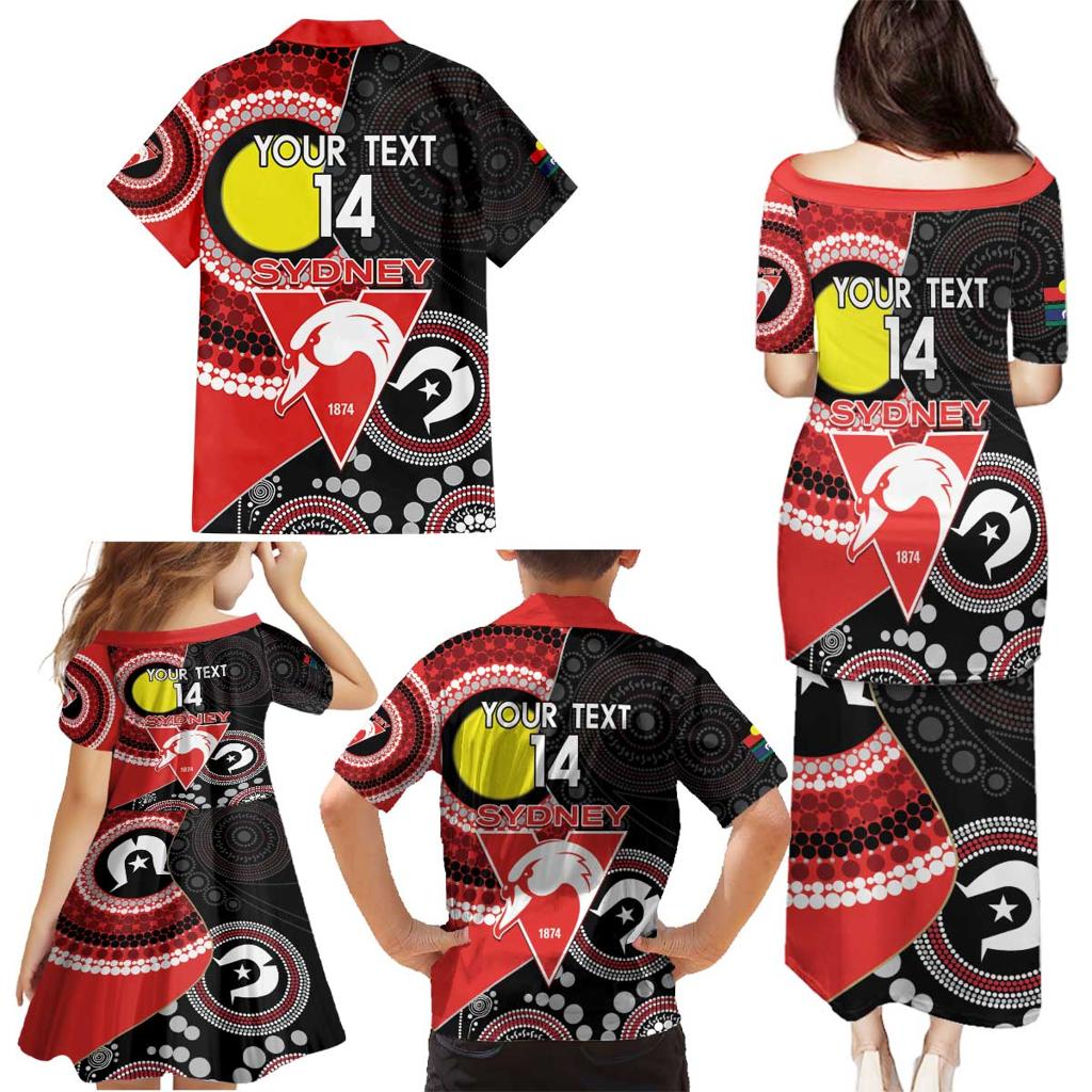 Custom AFL Swans NAIDOC Week Family Matching Puletasi and Hawaiian Shirt Keep The Fire Burning Indigenous Art