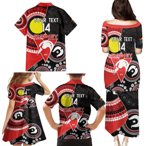 Custom AFL Swans NAIDOC Week Family Matching Puletasi and Hawaiian Shirt Keep The Fire Burning Indigenous Art