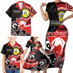 Custom AFL Swans NAIDOC Week Family Matching Short Sleeve Bodycon Dress and Hawaiian Shirt Keep The Fire Burning Indigenous Art