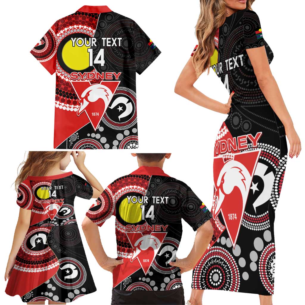 Custom AFL Swans NAIDOC Week Family Matching Short Sleeve Bodycon Dress and Hawaiian Shirt Keep The Fire Burning Indigenous Art