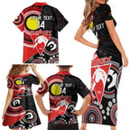 Custom AFL Swans NAIDOC Week Family Matching Short Sleeve Bodycon Dress and Hawaiian Shirt Keep The Fire Burning Indigenous Art