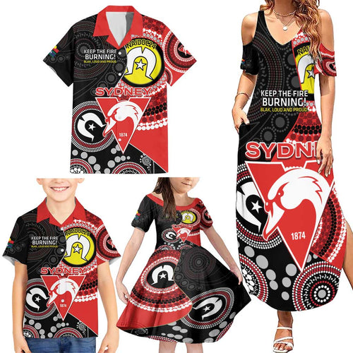 Custom AFL Swans NAIDOC Week Family Matching Summer Maxi Dress and Hawaiian Shirt Keep The Fire Burning Indigenous Art