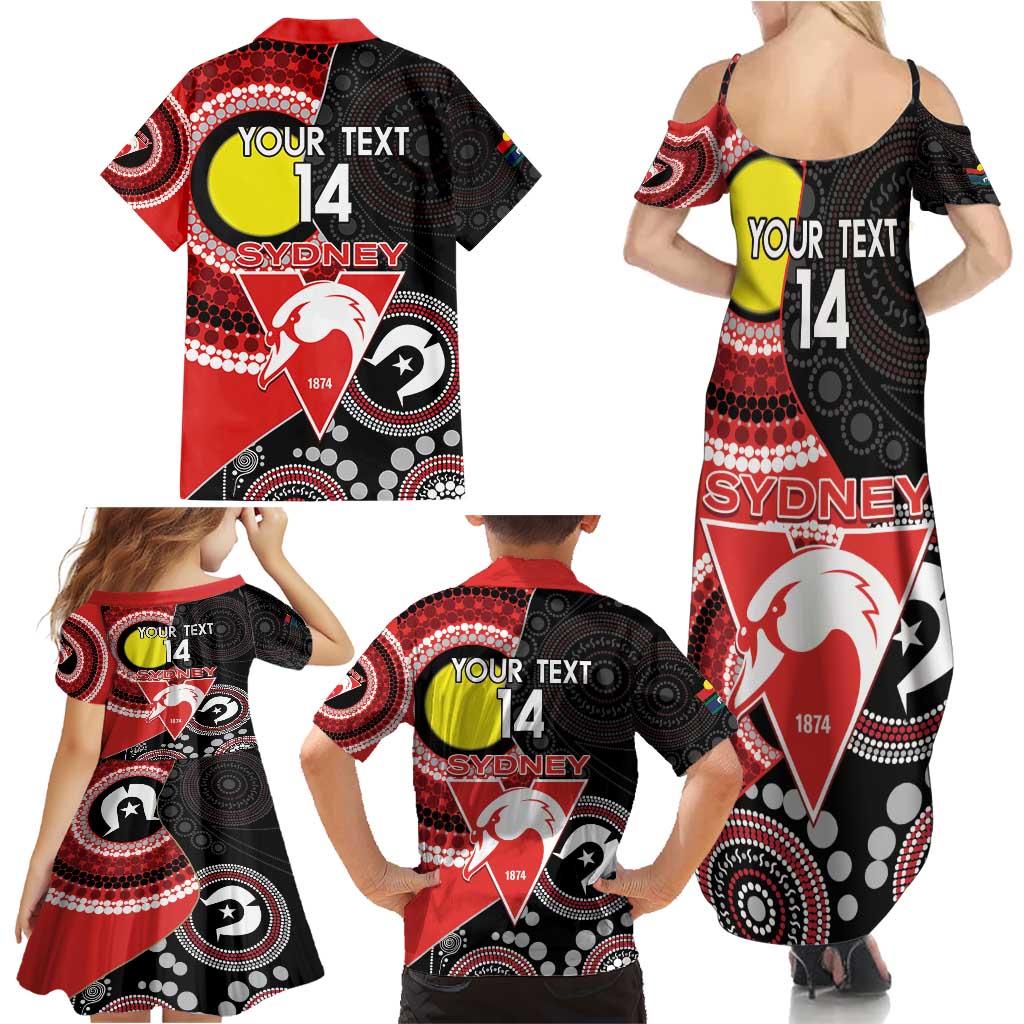 Custom AFL Swans NAIDOC Week Family Matching Summer Maxi Dress and Hawaiian Shirt Keep The Fire Burning Indigenous Art