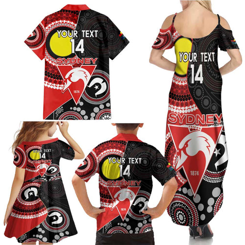 Custom AFL Swans NAIDOC Week Family Matching Summer Maxi Dress and Hawaiian Shirt Keep The Fire Burning Indigenous Art