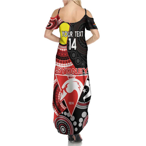 Custom AFL Swans NAIDOC Week Family Matching Summer Maxi Dress and Hawaiian Shirt Keep The Fire Burning Indigenous Art