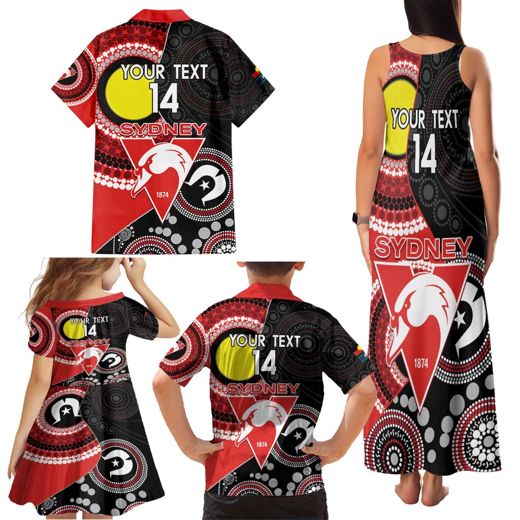 Custom AFL Swans NAIDOC Week Family Matching Tank Maxi Dress and Hawaiian Shirt Keep The Fire Burning Indigenous Art