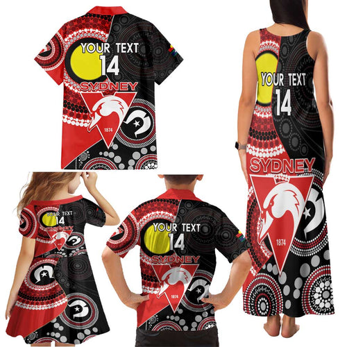 Custom AFL Swans NAIDOC Week Family Matching Tank Maxi Dress and Hawaiian Shirt Keep The Fire Burning Indigenous Art