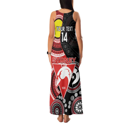 Custom AFL Swans NAIDOC Week Family Matching Tank Maxi Dress and Hawaiian Shirt Keep The Fire Burning Indigenous Art
