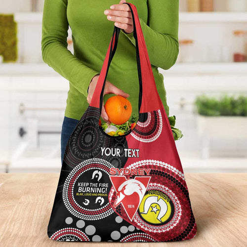 Custom AFL Swans NAIDOC Week Grocery Bag Keep The Fire Burning Indigenous Art