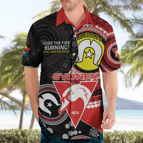 Custom AFL Swans NAIDOC Week Hawaiian Shirt Keep The Fire Burning Indigenous Art