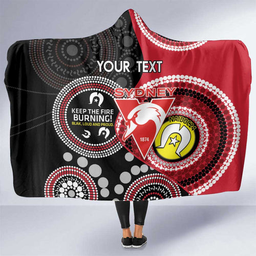 Custom AFL Swans NAIDOC Week Hooded Blanket Keep The Fire Burning Indigenous Art