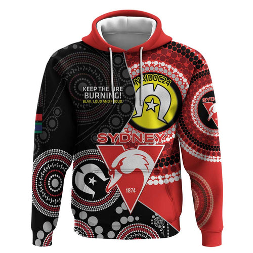 Custom AFL Swans NAIDOC Week Hoodie Keep The Fire Burning Indigenous Art