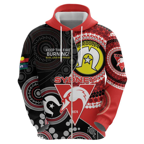 Custom AFL Swans NAIDOC Week Hoodie Keep The Fire Burning Indigenous Art