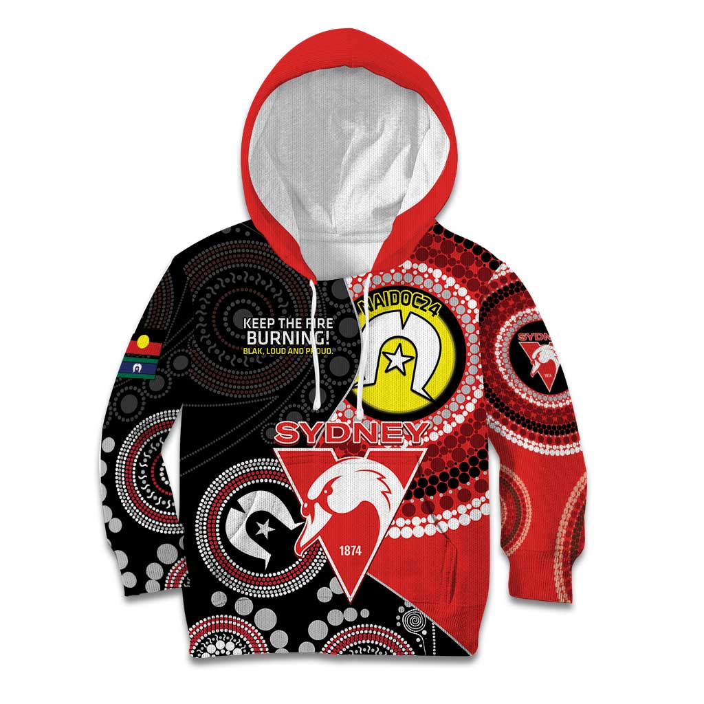 Custom AFL Swans NAIDOC Week Kid Hoodie Keep The Fire Burning Indigenous Art
