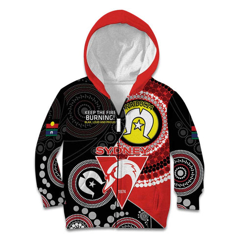 Custom AFL Swans NAIDOC Week Kid Hoodie Keep The Fire Burning Indigenous Art