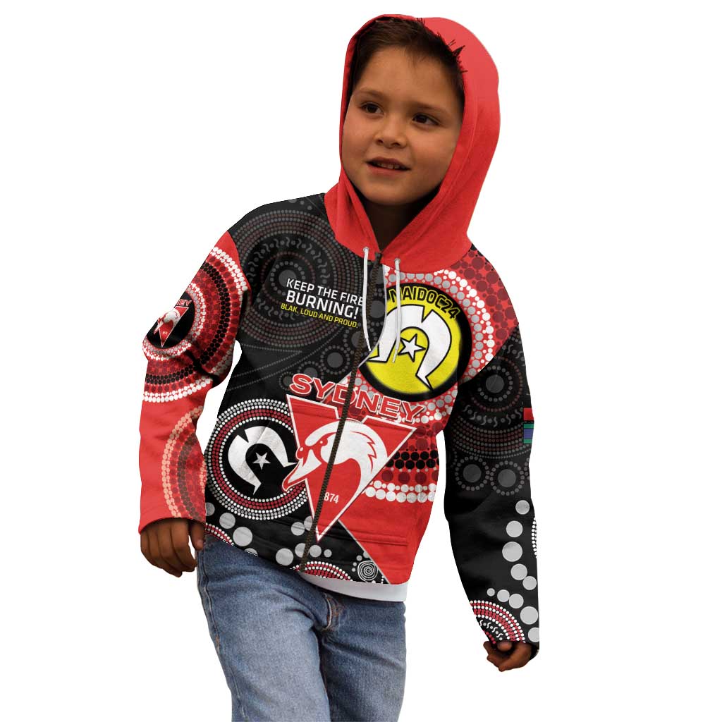 Custom AFL Swans NAIDOC Week Kid Hoodie Keep The Fire Burning Indigenous Art