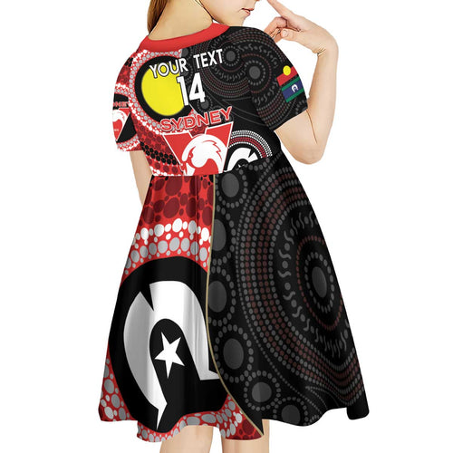 Custom AFL Swans NAIDOC Week Kid Short Sleeve Dress Keep The Fire Burning Indigenous Art