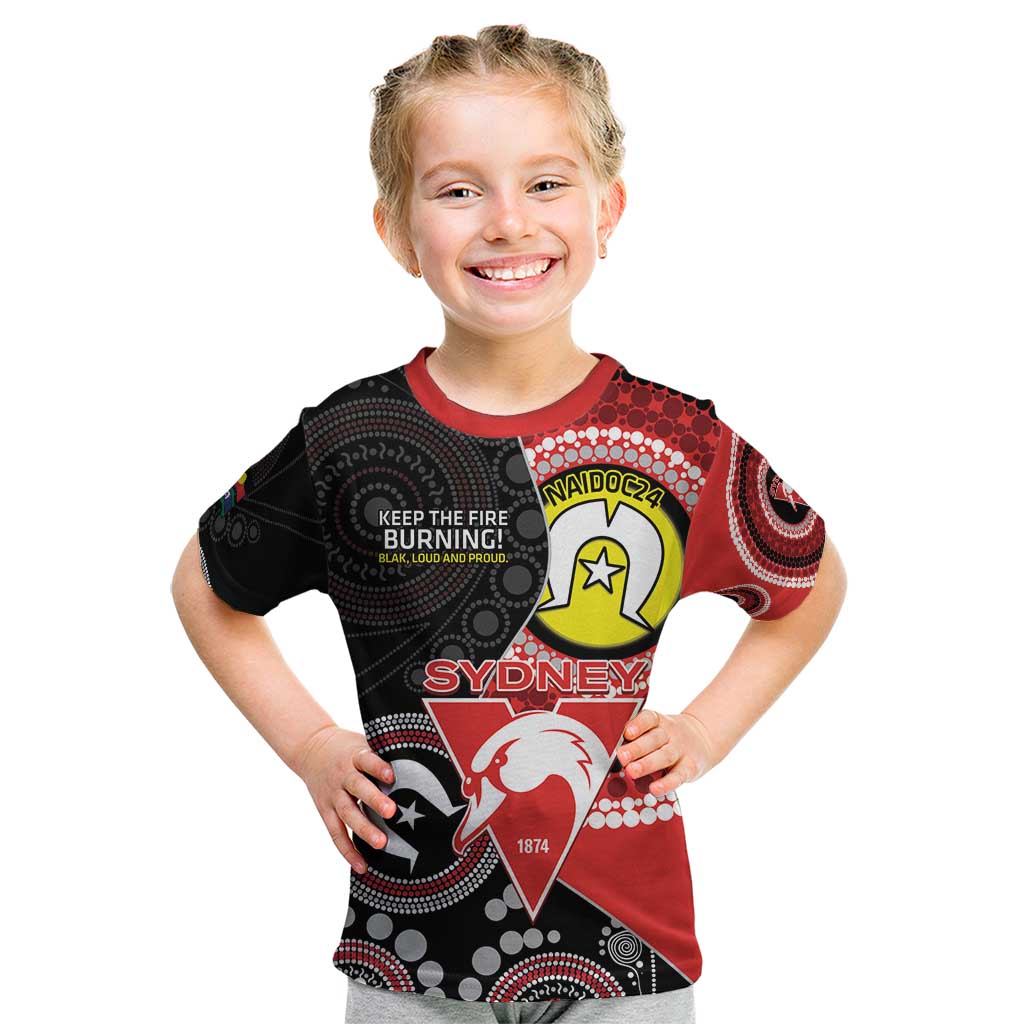 Custom AFL Swans NAIDOC Week Kid T Shirt Keep The Fire Burning Indigenous Art