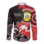 Custom AFL Swans NAIDOC Week Long Sleeve Button Shirt Keep The Fire Burning Indigenous Art