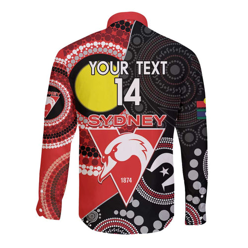 Custom AFL Swans NAIDOC Week Long Sleeve Button Shirt Keep The Fire Burning Indigenous Art