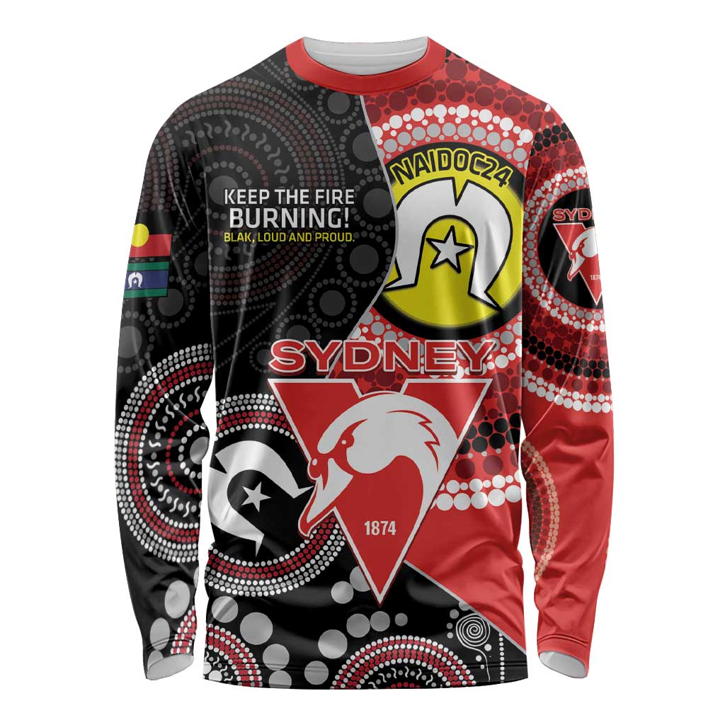 Custom AFL Swans NAIDOC Week Long Sleeve Shirt Keep The Fire Burning Indigenous Art