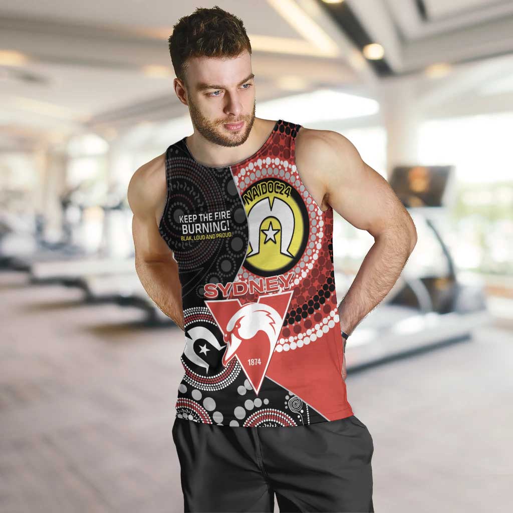 Custom AFL Swans NAIDOC Week Men Tank Top Keep The Fire Burning Indigenous Art
