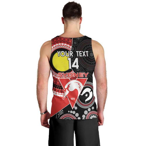 Custom AFL Swans NAIDOC Week Men Tank Top Keep The Fire Burning Indigenous Art