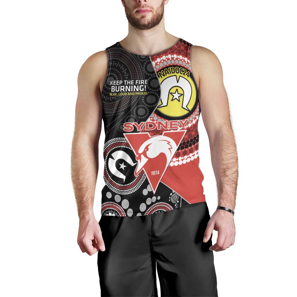 Custom AFL Swans NAIDOC Week Men Tank Top Keep The Fire Burning Indigenous Art