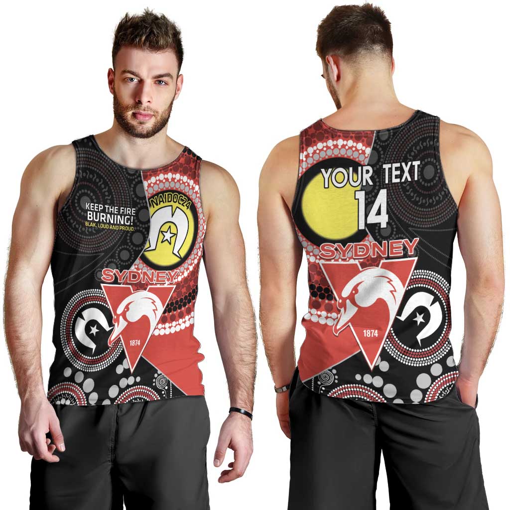Custom AFL Swans NAIDOC Week Men Tank Top Keep The Fire Burning Indigenous Art