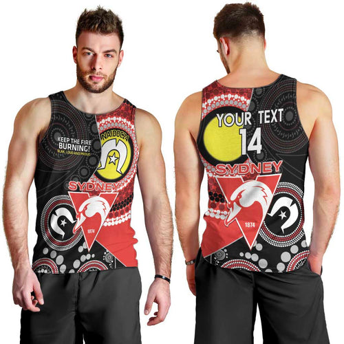 Custom AFL Swans NAIDOC Week Men Tank Top Keep The Fire Burning Indigenous Art
