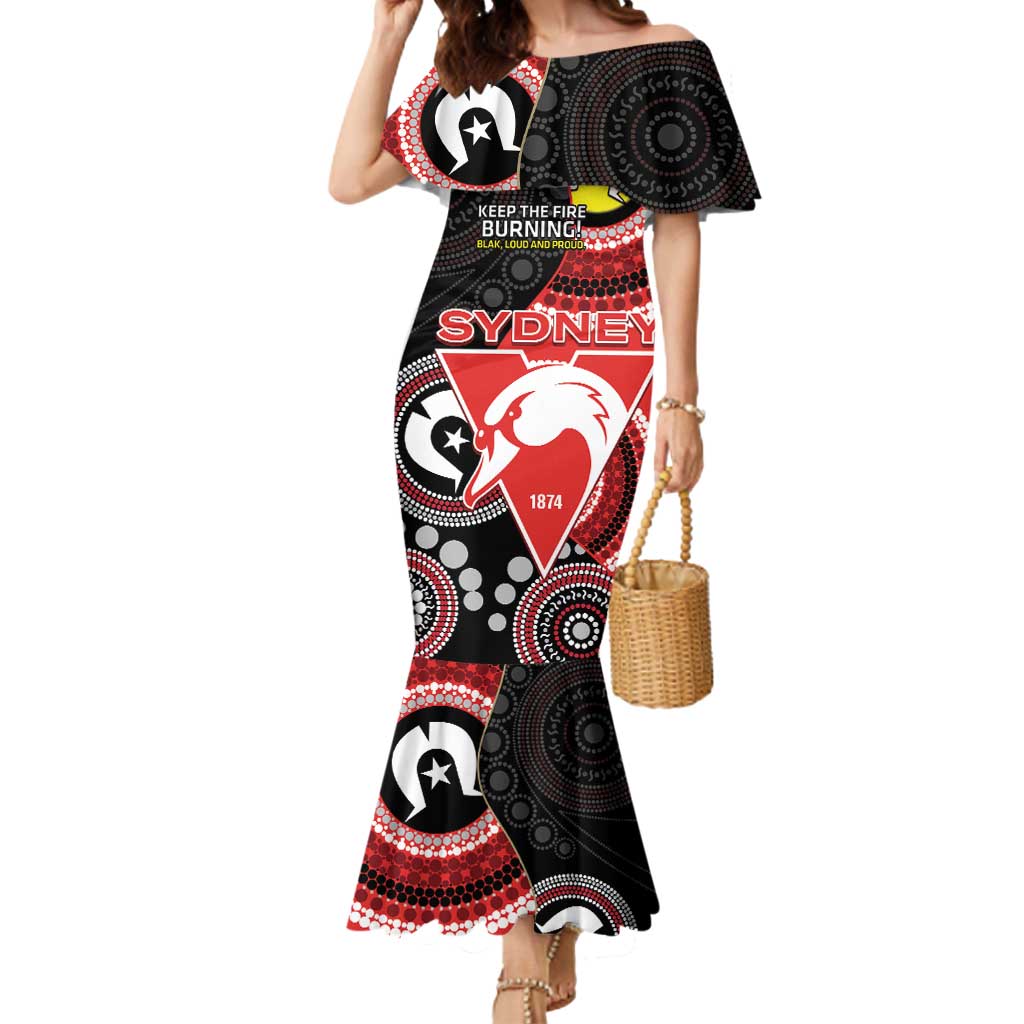 Custom AFL Swans NAIDOC Week Mermaid Dress Keep The Fire Burning Indigenous Art