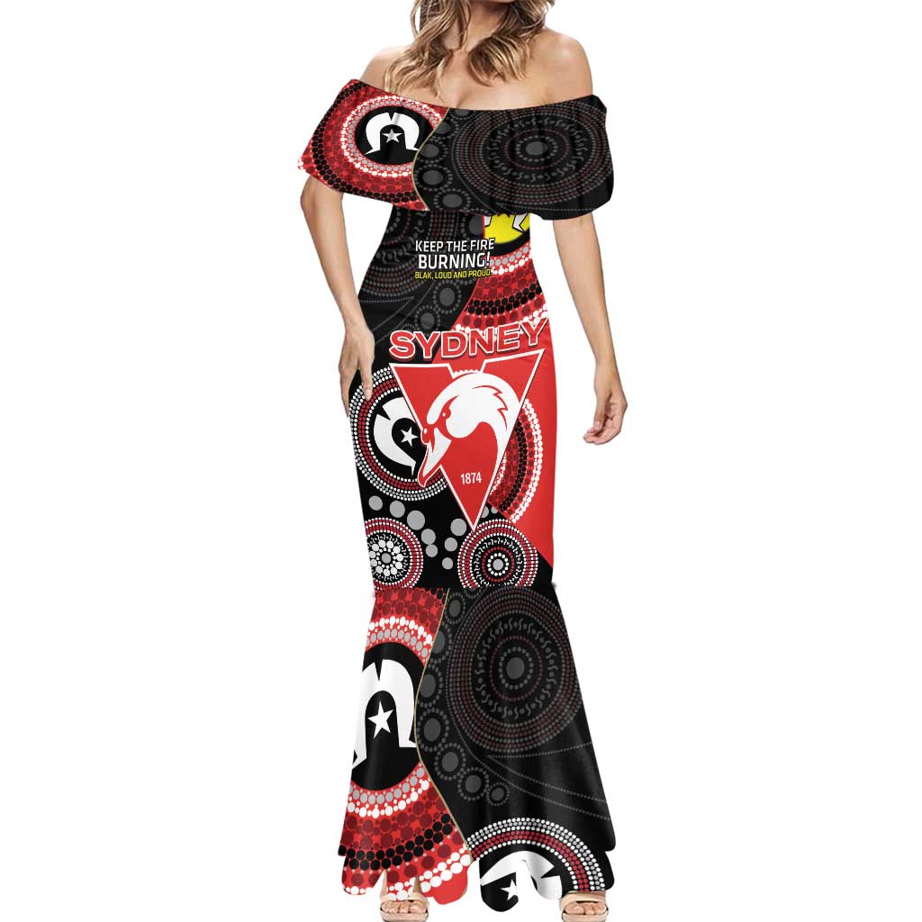Custom AFL Swans NAIDOC Week Mermaid Dress Keep The Fire Burning Indigenous Art