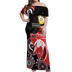 Custom AFL Swans NAIDOC Week Off Shoulder Maxi Dress Keep The Fire Burning Indigenous Art