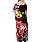 Custom AFL Swans NAIDOC Week Off Shoulder Maxi Dress Keep The Fire Burning Indigenous Art