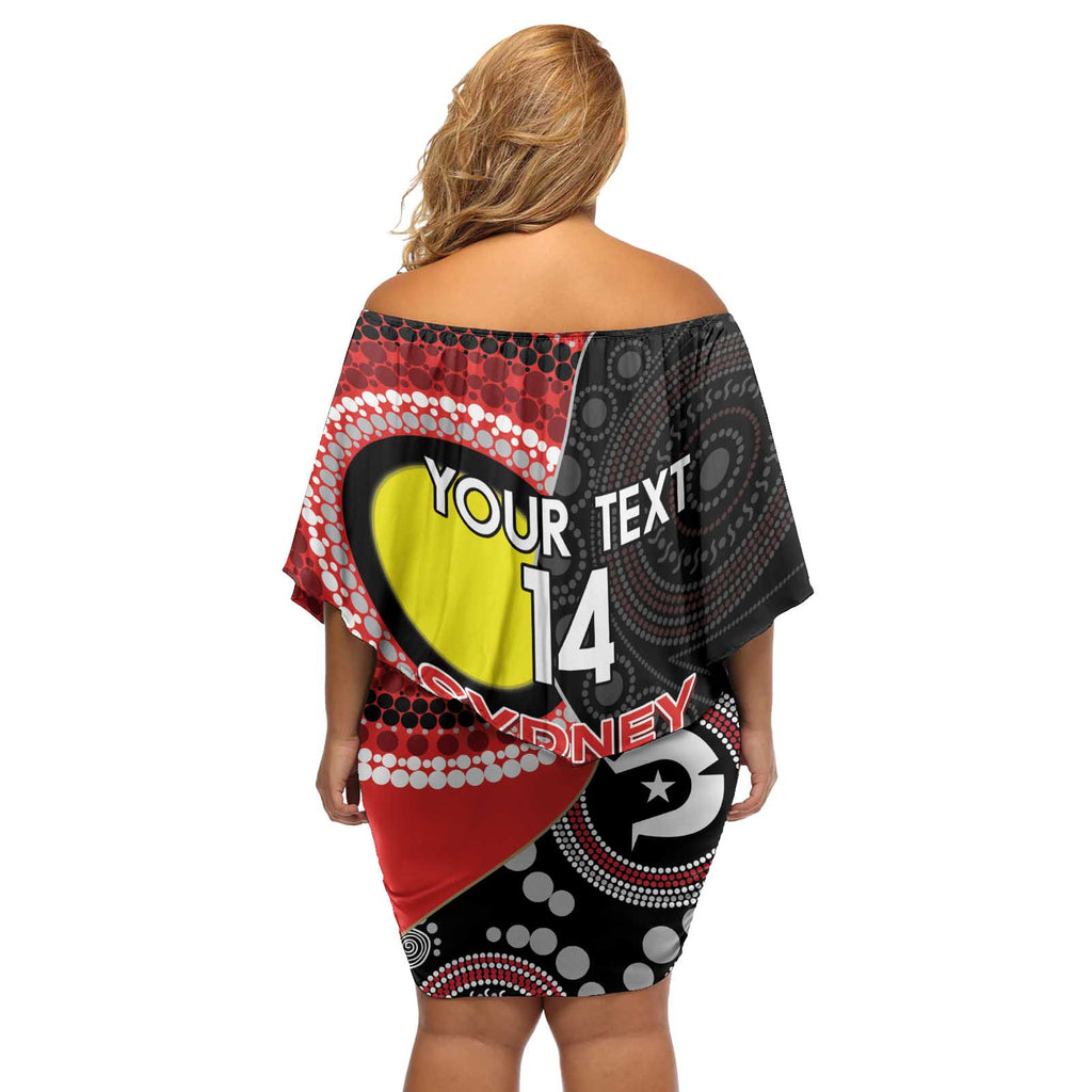 Custom AFL Swans NAIDOC Week Off Shoulder Short Dress Keep The Fire Burning Indigenous Art