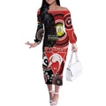 Custom AFL Swans NAIDOC Week Off The Shoulder Long Sleeve Dress Keep The Fire Burning Indigenous Art