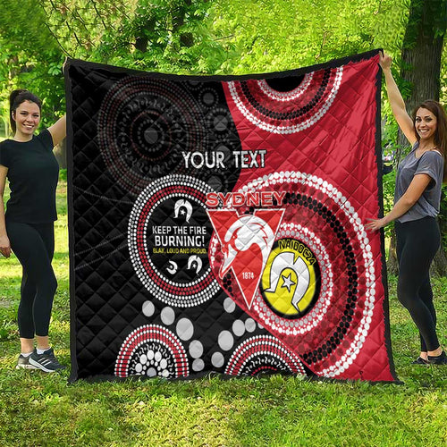 Custom AFL Swans NAIDOC Week Quilt Keep The Fire Burning Indigenous Art