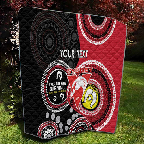 Custom AFL Swans NAIDOC Week Quilt Keep The Fire Burning Indigenous Art