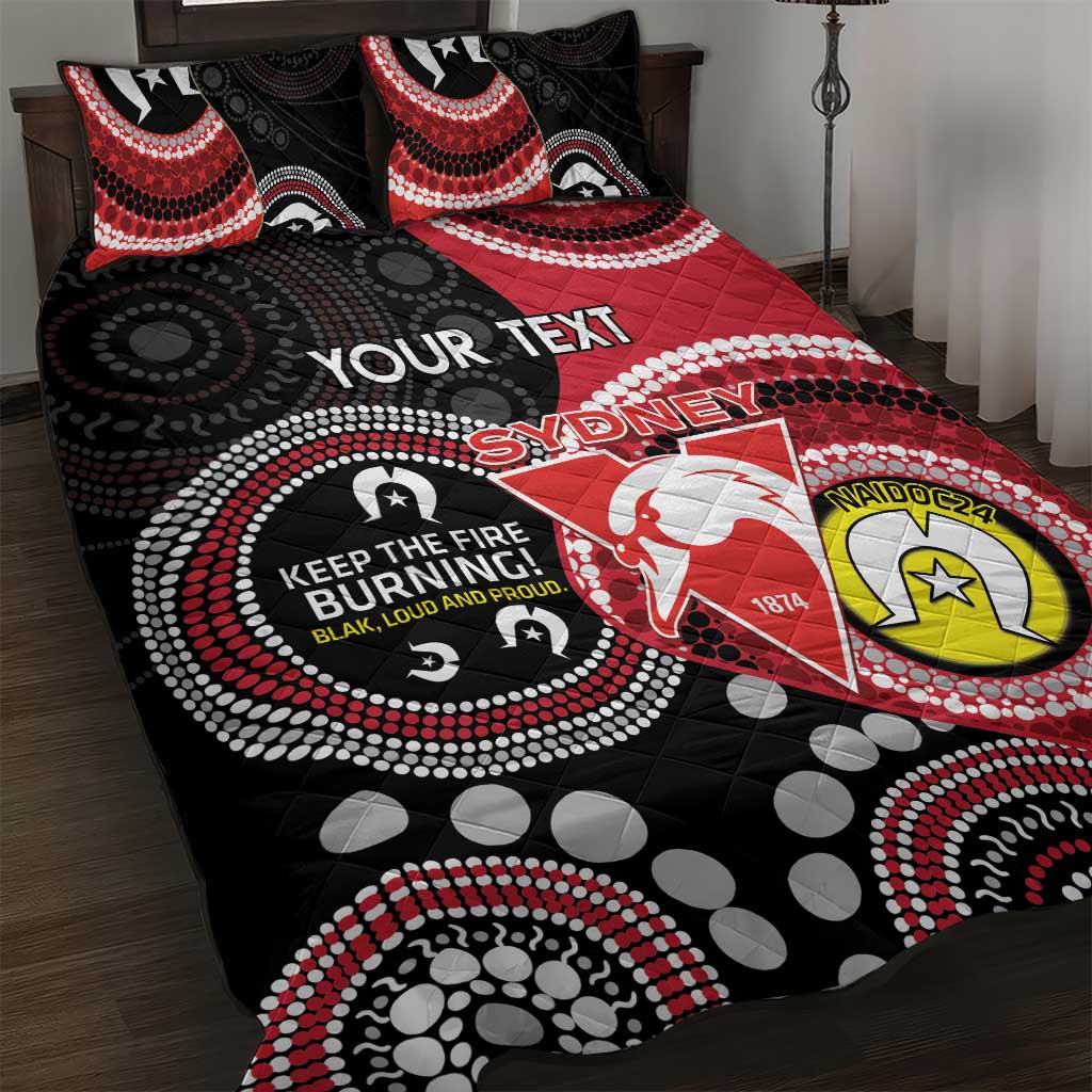 Custom AFL Swans NAIDOC Week Quilt Bed Set Keep The Fire Burning Indigenous Art