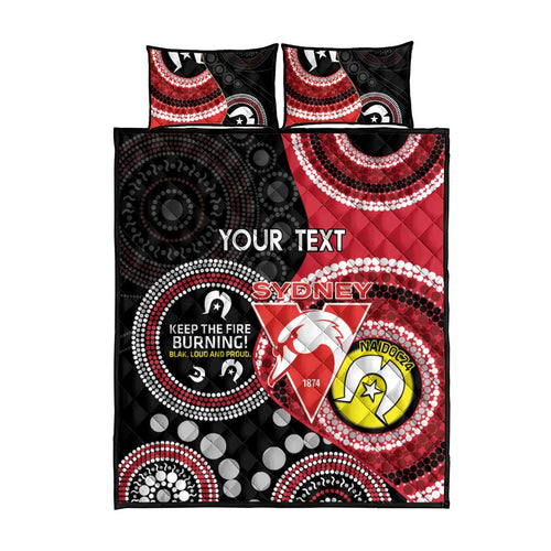 Custom AFL Swans NAIDOC Week Quilt Bed Set Keep The Fire Burning Indigenous Art