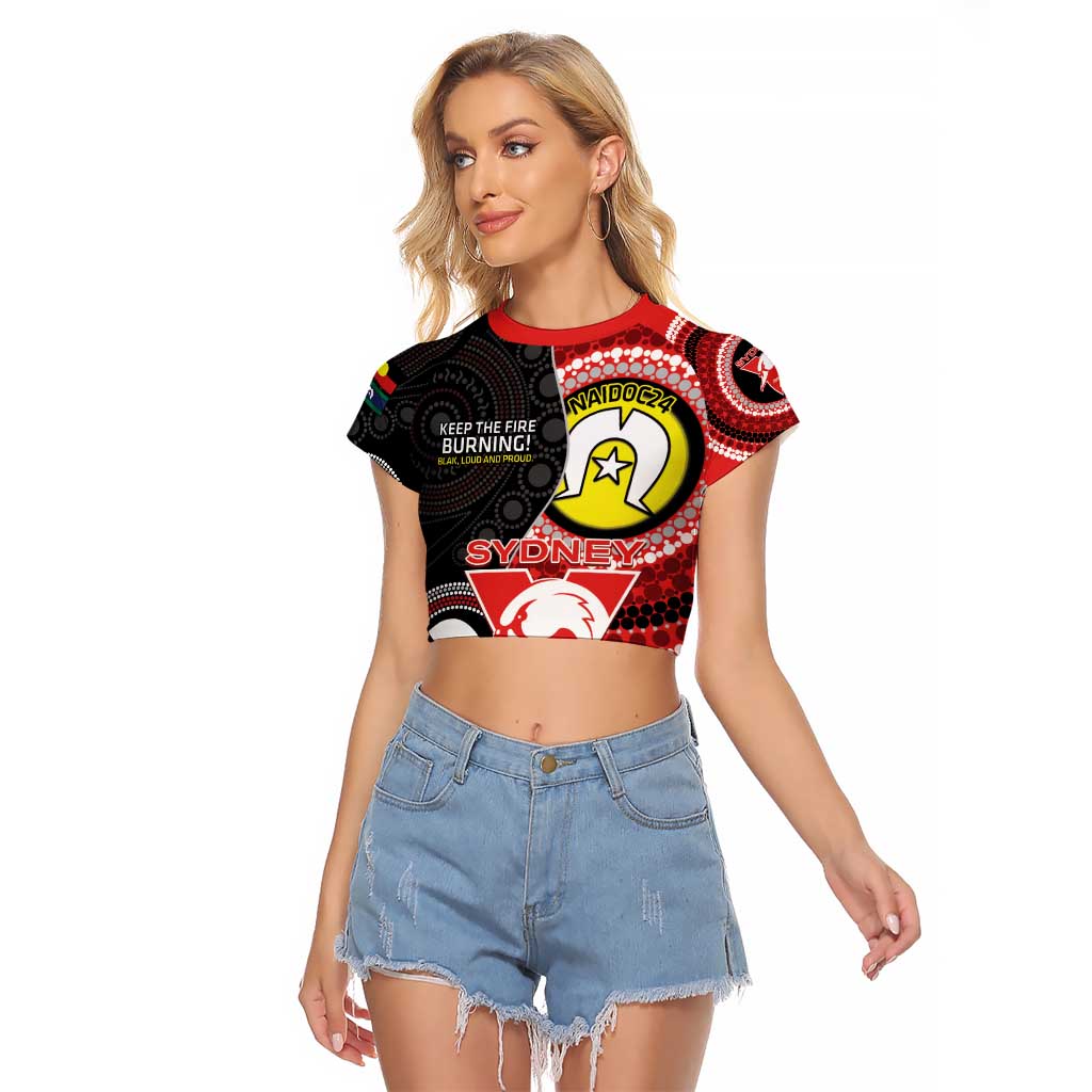 Custom AFL Swans NAIDOC Week Raglan Cropped T Shirt Keep The Fire Burning Indigenous Art